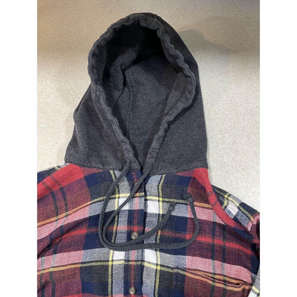 AMERICAN EAGLE Women's Red/Black Plaid Hoodie Button Down Flannel Top Sz Medium - Picture 7 of 10